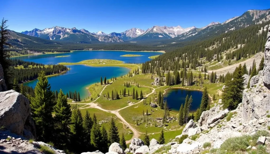 Generate an image of the Mammoth Lakes Basin with its five drive-up lakes.