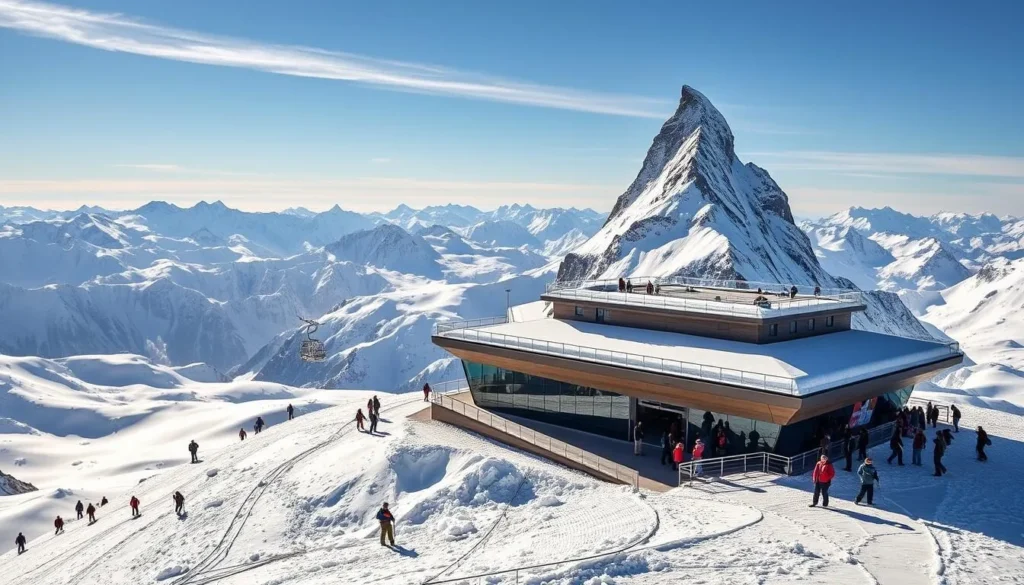 Generate an image of the Matterhorn Glacier Paradise with its cable car station and panoramic views.
