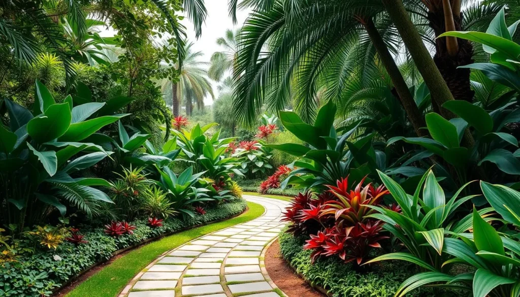 Generate an image of the Miami Beach Botanical Garden's serene pathways and lush flora.