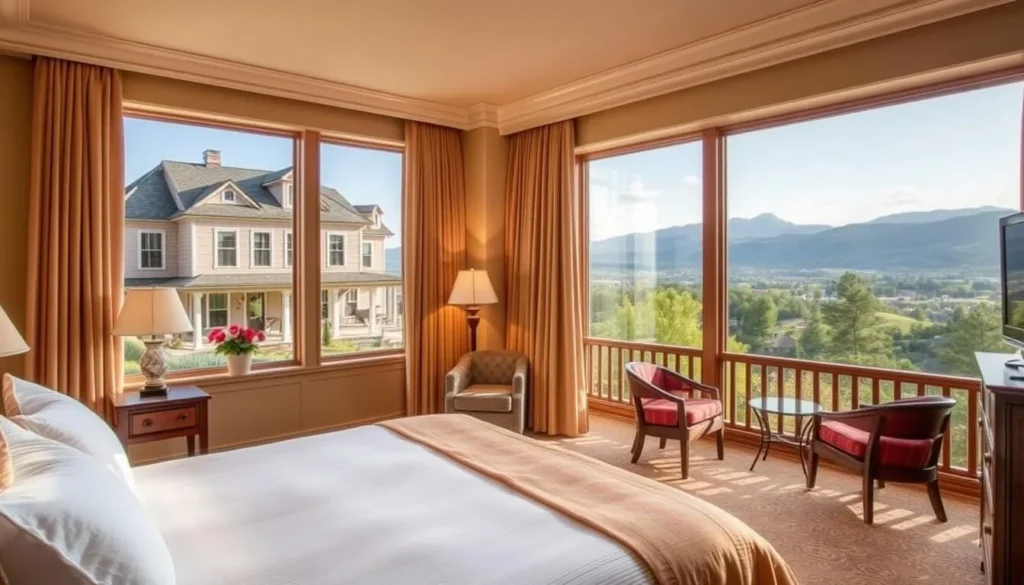 Generate an image of the Mount Nebo Inn, featuring its picturesque surroundings and cozy guest rooms.