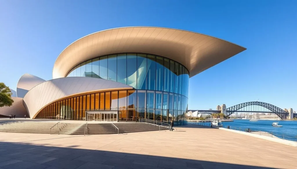 Generate an image of the Museum of Contemporary Art Australia with its striking architecture and harbor views.