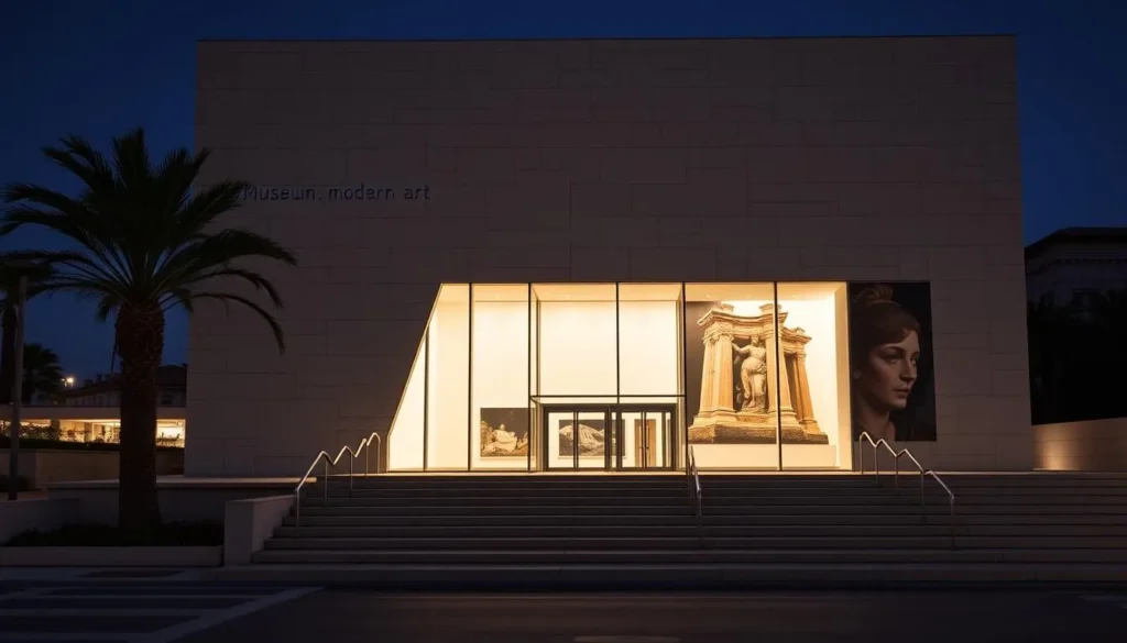 Generate an image of the Museum of Modern Art of Oran's exterior or a notable artwork.