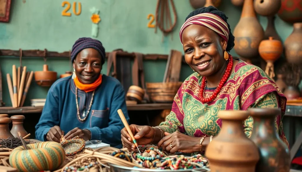  Generate an image of the Mzilikazi Arts and Crafts Centre in Bulawayo, showcasing local artisans at work. 