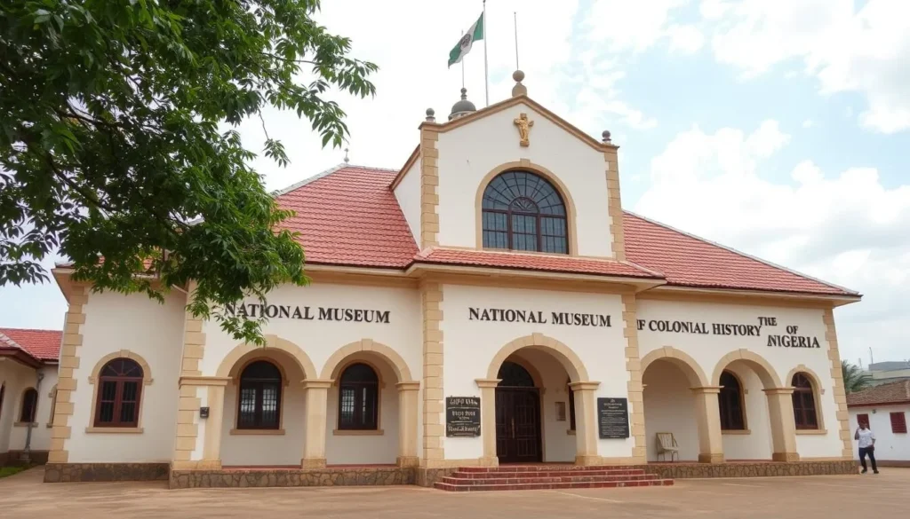 Generate an image of the National Museum of Colonial History in Aba, Nigeria, showcasing its exterior or a significant exhibit.