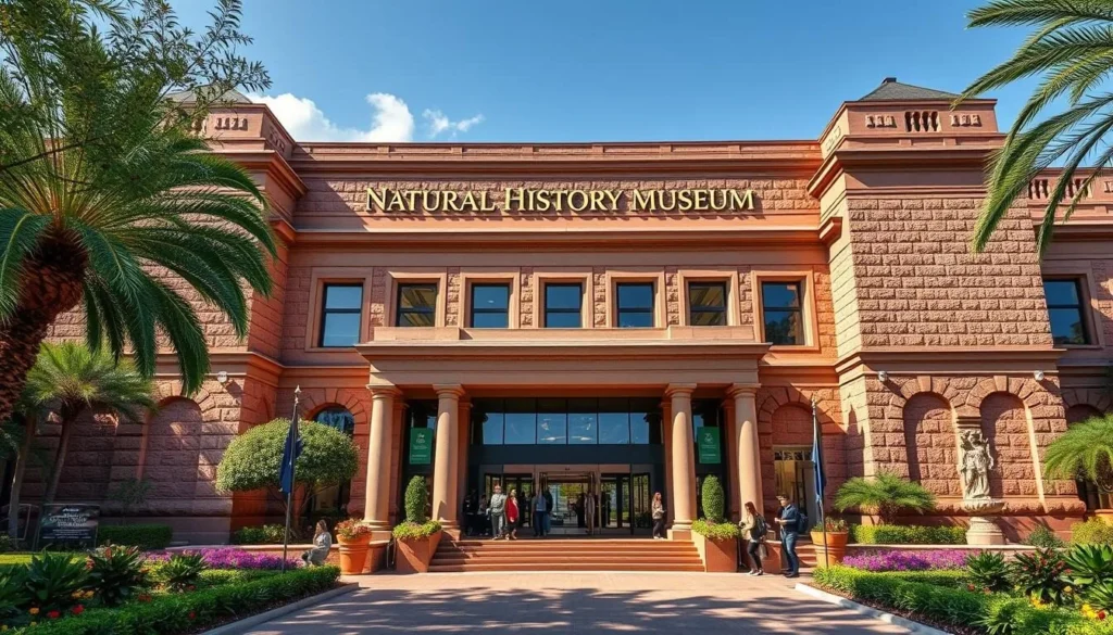 Generate an image of the Natural History Museum's grand entrance