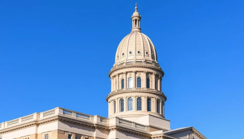 Generate an image of the Nebraska State Capitol building with its distinctive domed tower.
