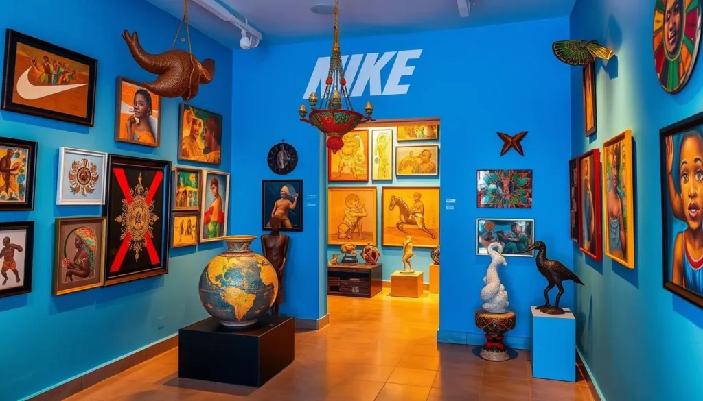 Generate an image of the Nike Art Gallery in Oshogbo, Nigeria, showcasing its vibrant and eclectic collection of Nigerian art.
