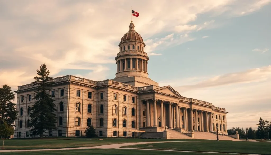 Generate an image of the North Dakota State Capitol building with its distinctive 19-story tower.