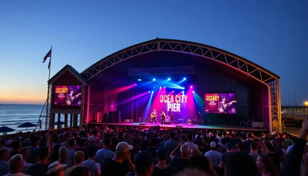 Generate an image of the Ocean City Music Pier during a concert