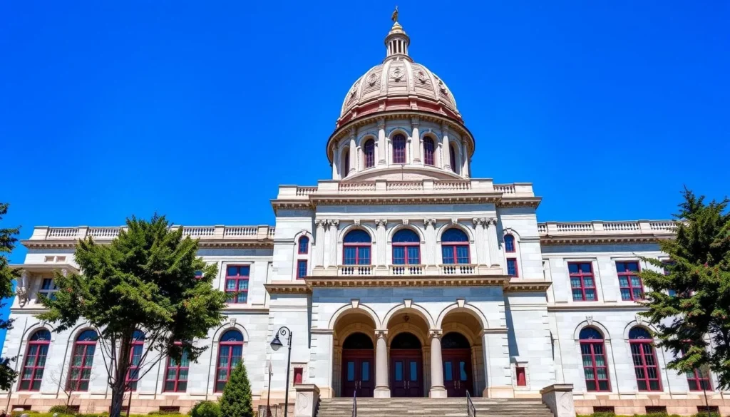 Generate an image of the Oregon State Capitol building with its distinctive Art Deco design and marble exterior.
