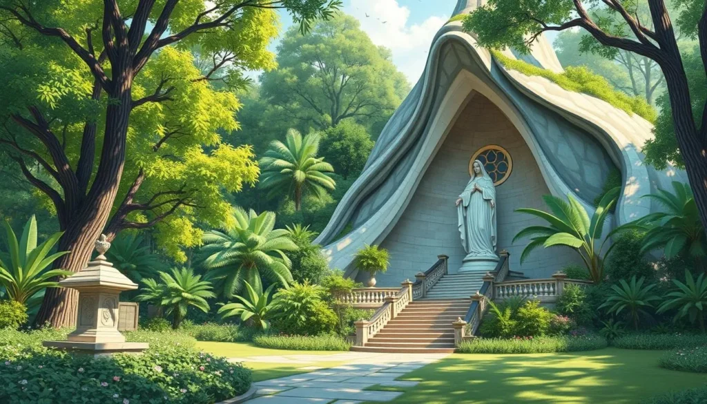 Generate an image of the Our Lady of Lourdes Grotto Shrine, also known as Grotto Vista, in San Jose del Monte, Bulacan.