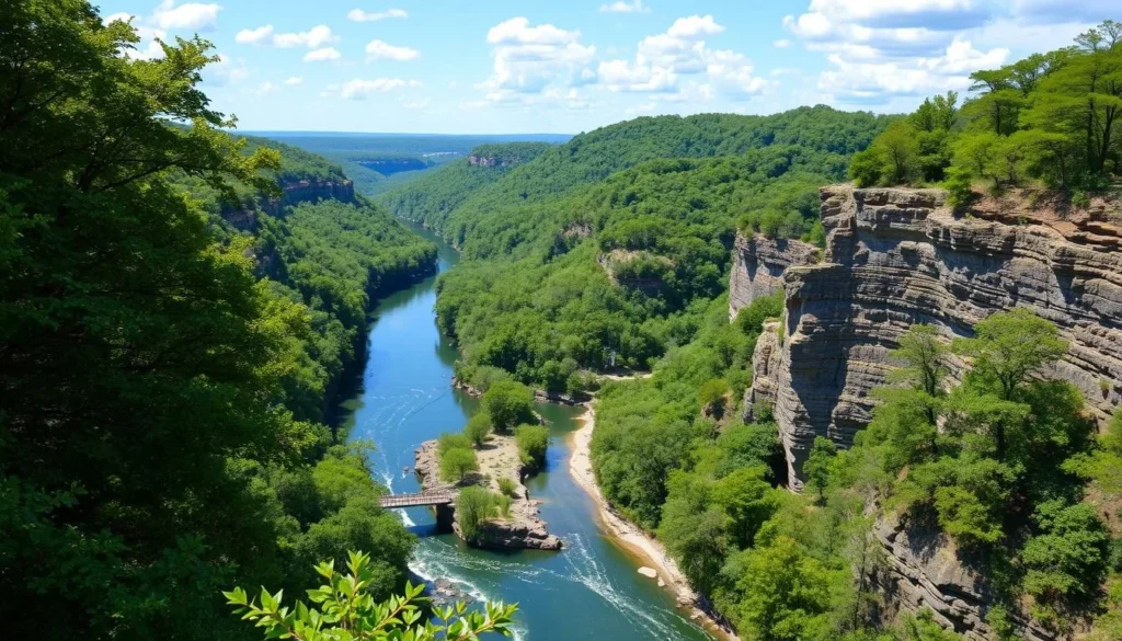 Generate an image of the Ozark National Scenic Riverways, showcasing its natural beauty and scenic rivers.