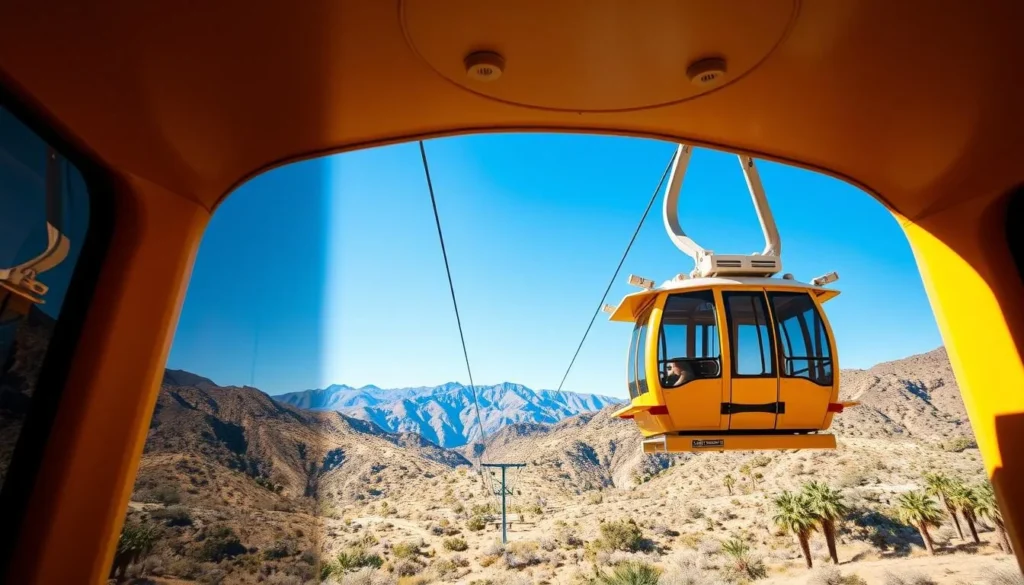 Generate an image of the Palm Springs Aerial Tramway ascending to Mountain Station