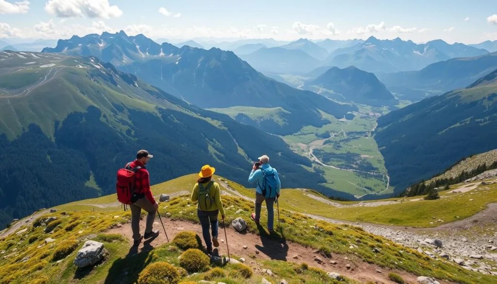 Generate an image of the Panorama Trail Gantrisch with hikers enjoying the scenic views.