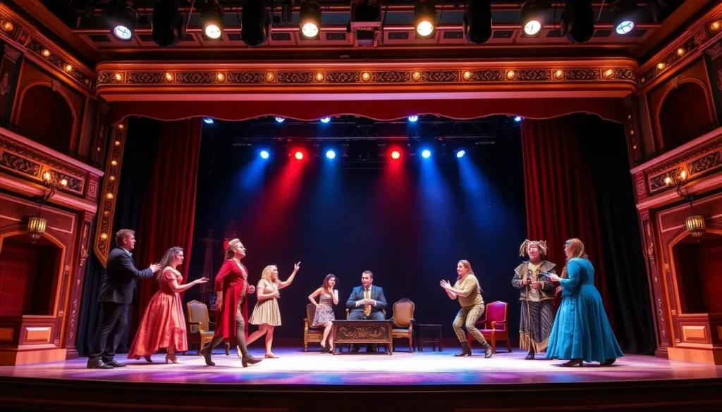 Generate an image of the Pensacola Little Theatre's Mainstage with actors performing.