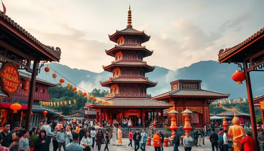 Generate an image of the Perfume Pagoda during the festival
