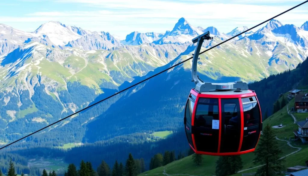 Generate an image of the Pfingstegg cable car in Grindelwald