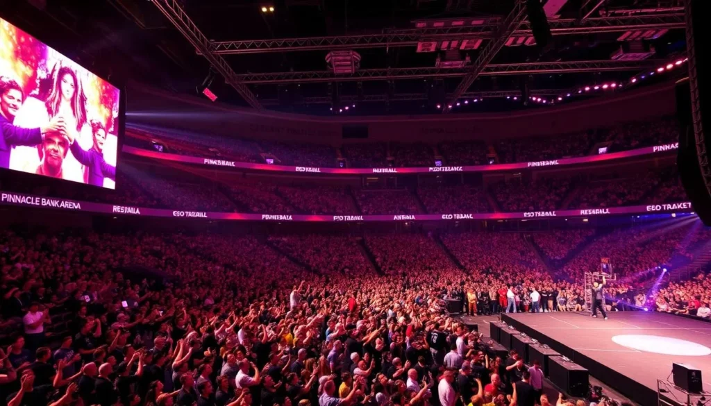 Generate an image of the Pinnacle Bank Arena during a sold-out concert.