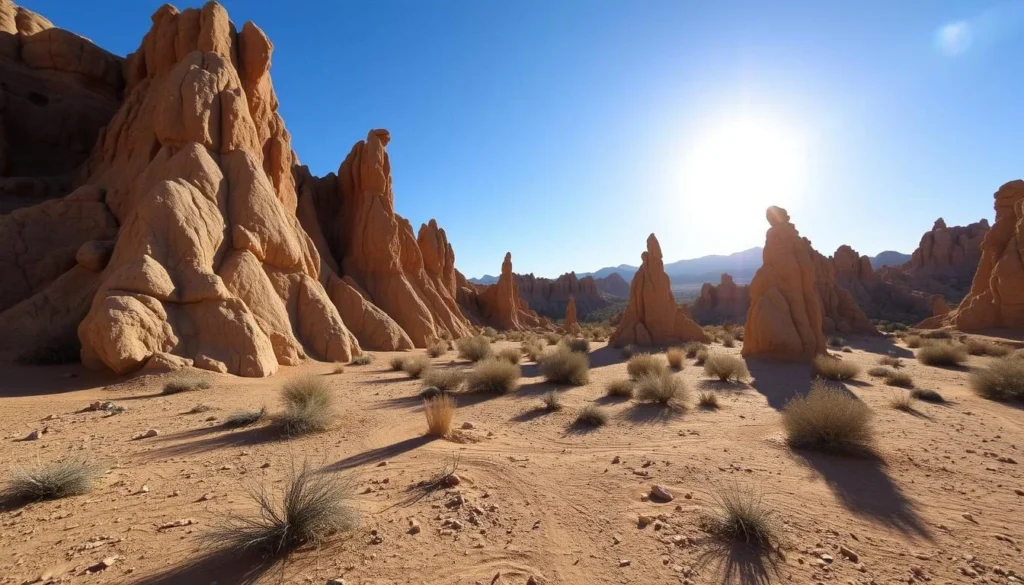 Generate an image of the Pinnacles Desert landscape with unique limestone formations