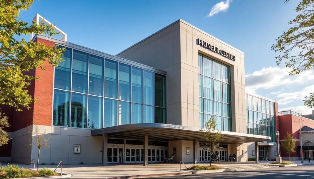 Generate an image of the Pioneer Center for the Performing Arts exterior.