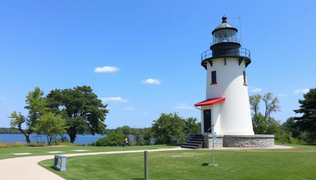 Generate an image of the Port Clinton Lighthouse in Waterworks Park.
