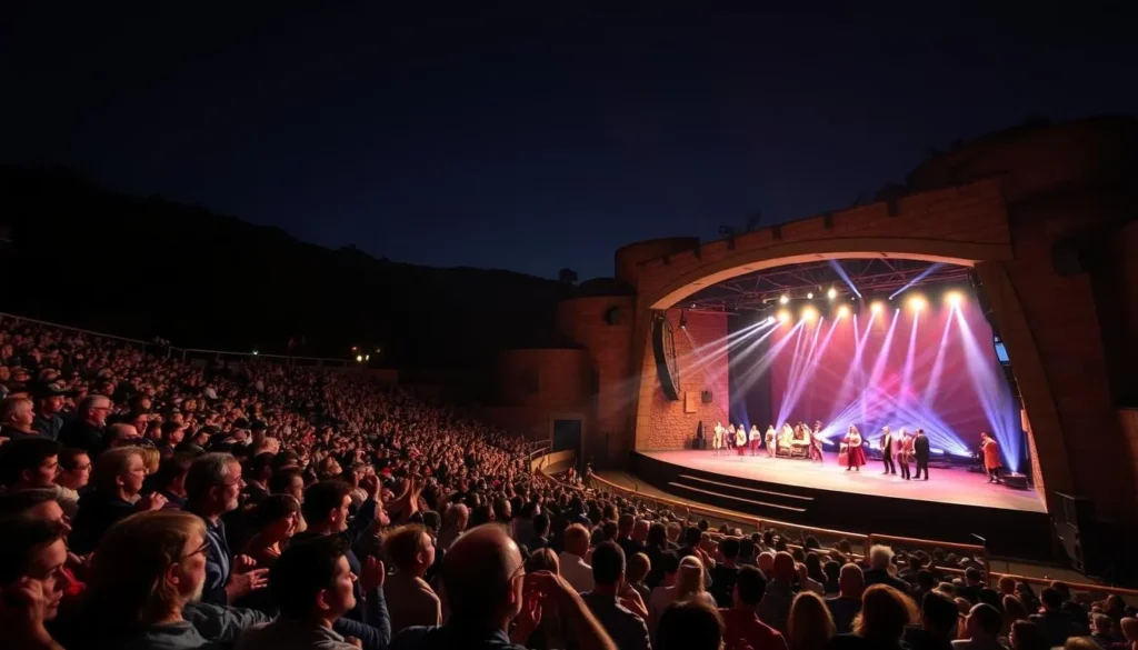 Generate an image of the Ramona Bowl Amphitheatre during a performance of Ramona.