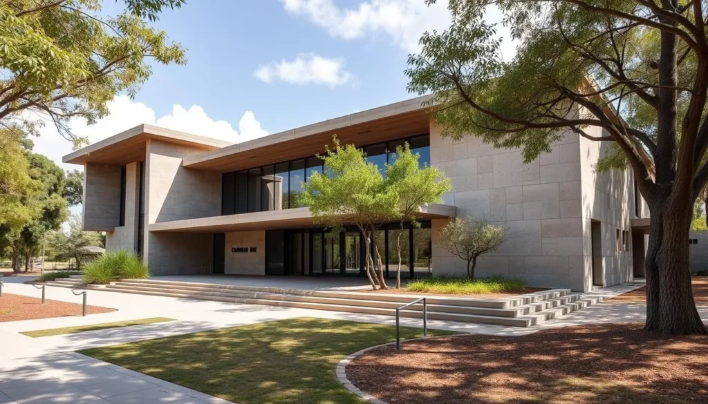 Generate an image of the Regional Museum of Anthropology Carlos Pellicer Cámara, showcasing its modern architecture and surroundings.
