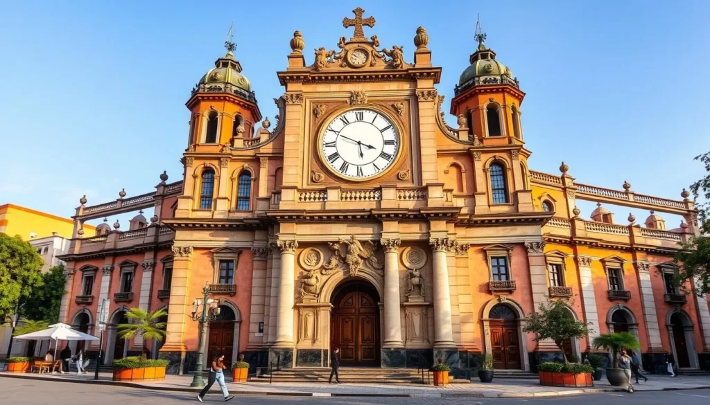 Generate an image of the Reloj Monumental in Pachuca, Mexico, highlighting its distinctive European-inspired design.