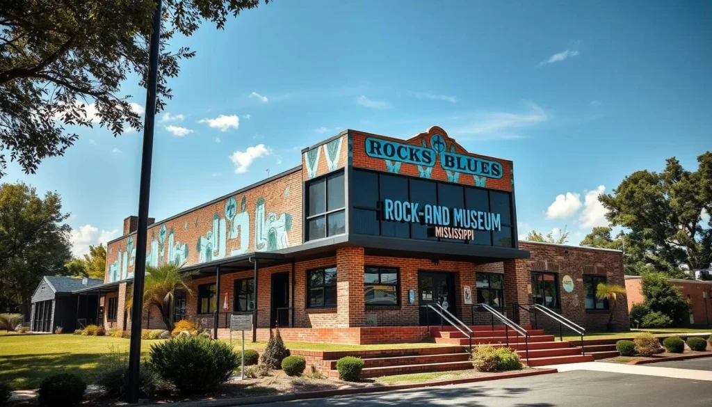 Generate an image of the Rock and Blues Museum in Clarksdale, Mississippi.