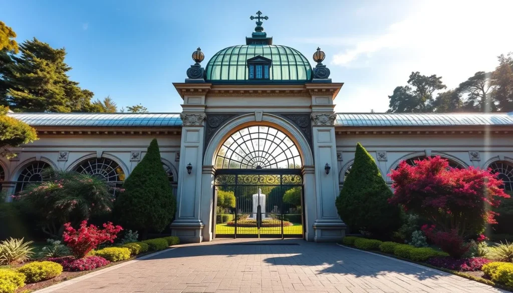 Generate an image of the Royal Botanical Gardens' main entrance