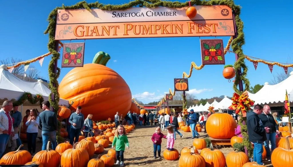 Generate an image of the Saratoga Chamber's Giant Pumpkin Fest, a popular seasonal event.