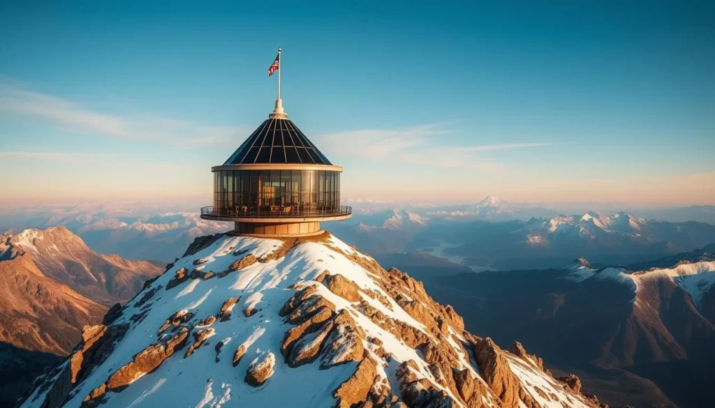 Generate an image of the Schilthorn mountain with the Piz Gloria revolving restaurant at the summit.