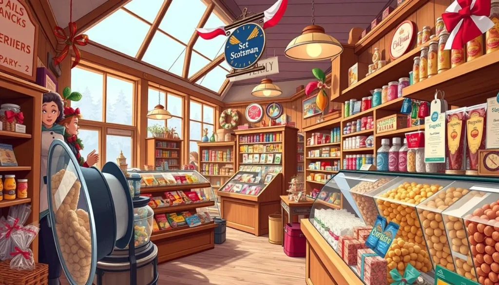 Generate an image of the Scotsman General Store's interior, showcasing its nostalgic candies and souvenirs.