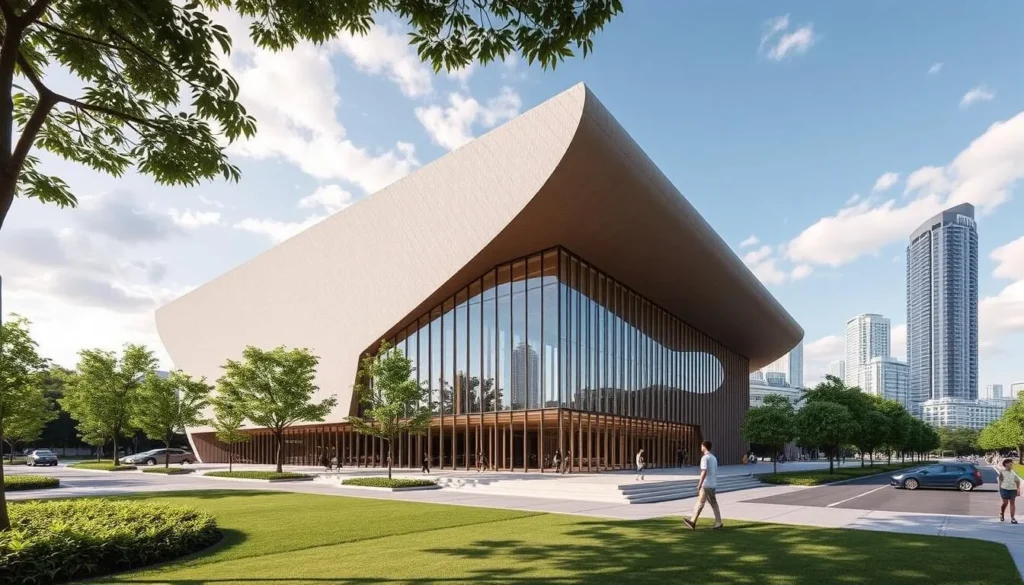 Generate an image of the Singapore Art Museum's new location at Tanjong Pagar Distripark, featuring its modern architecture.