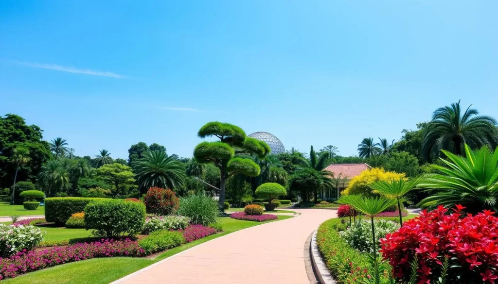 Generate an image of the Singapore Botanic Gardens' serene landscape