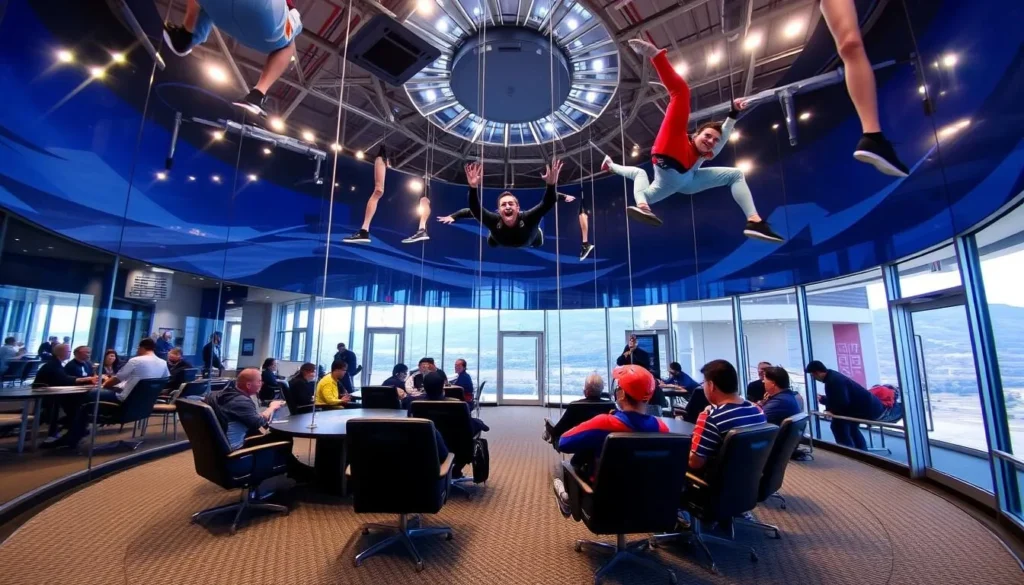 Generate an image of the SkyVenture New Hampshire indoor skydiving facility.
