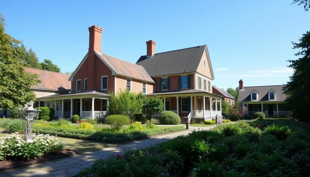 Generate an image of the Strawbery Banke Museum's historic buildings and gardens.