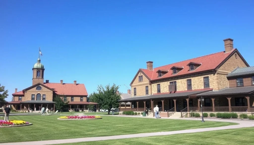 Generate an image of the Stuhr Museum of the Prairie Pioneer in Grand Island, Nebraska, showcasing its historic buildings and grounds.