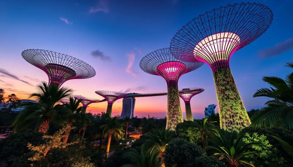 Generate an image of the Supertrees at Gardens by the Bay
