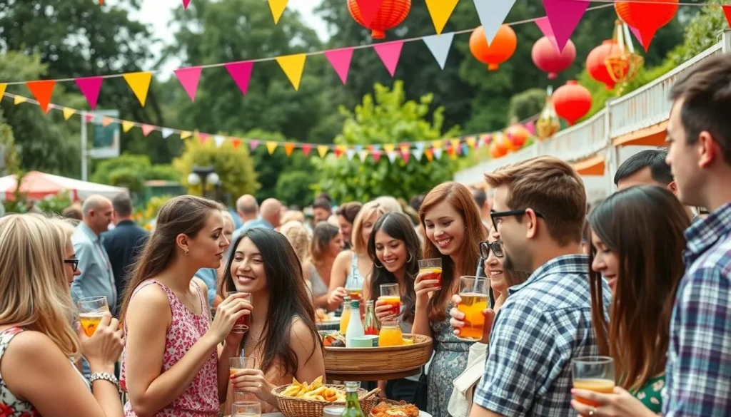 Generate an image of the Taste of Dublin festival scene with people enjoying food and drinks in a beautiful garden setting.