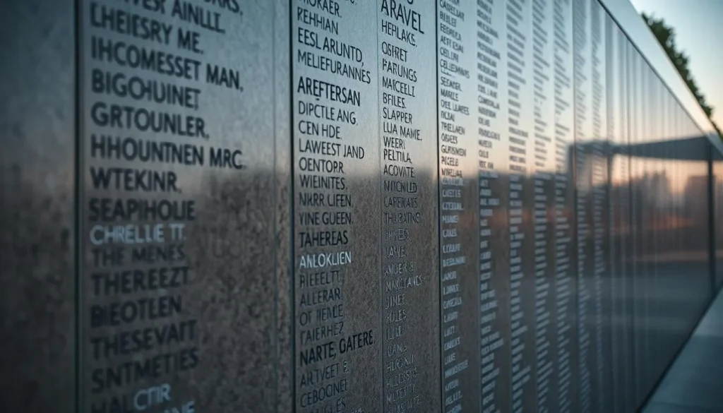Generate an image of the Thokoza Memorial Wall, highlighting its solemn atmosphere and the names of those remembered.