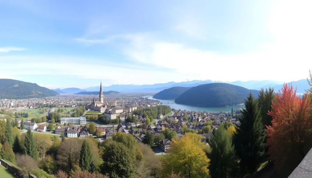 Generate an image of the Thun Panorama in Schadau Park, Thun, Switzerland.
