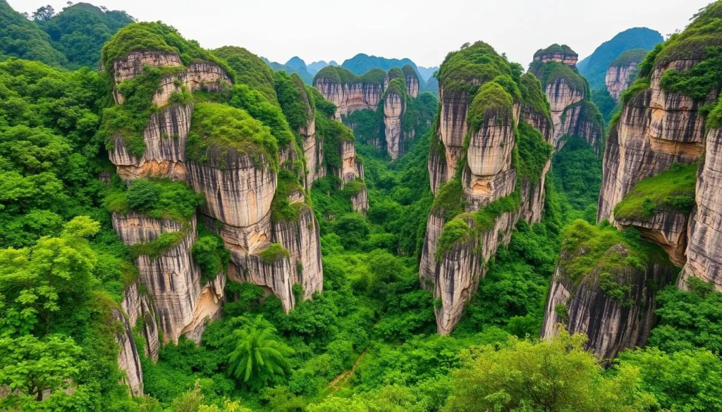 Generate an image of the Trang Kenh Complex with its limestone karsts and lush greenery.