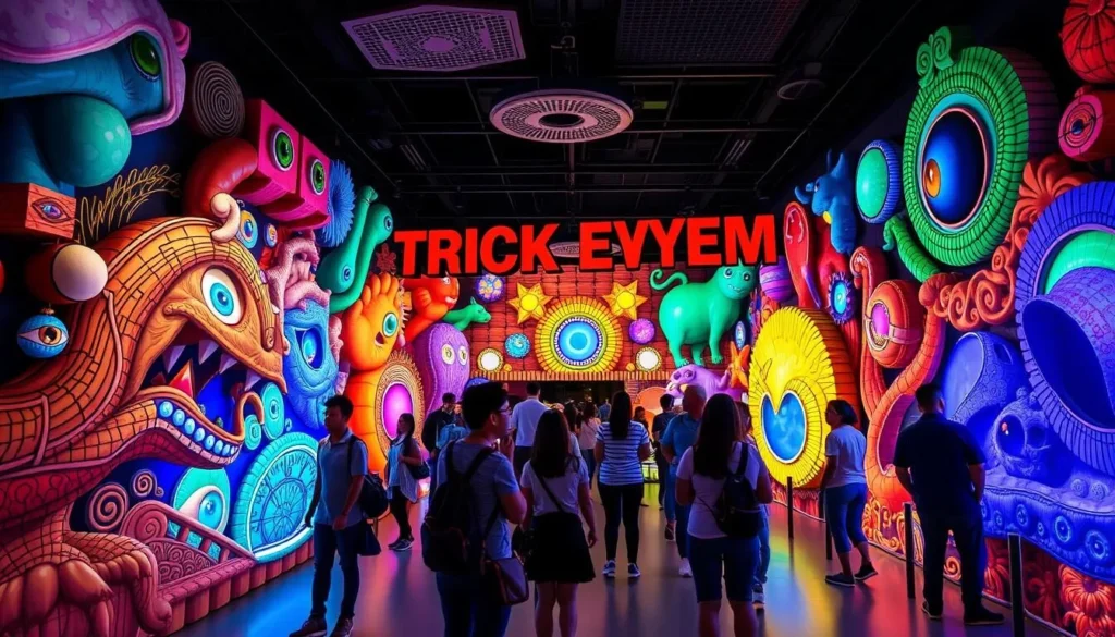 Generate an image of the Trick Eye Museum at Resorts World Sentosa, featuring interactive art installations.