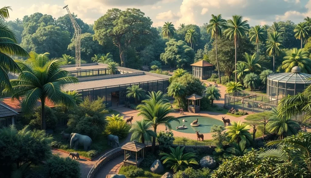 Generate an image of the University of Ibadan Zoo, showcasing its animal enclosures and natural-like habitats.