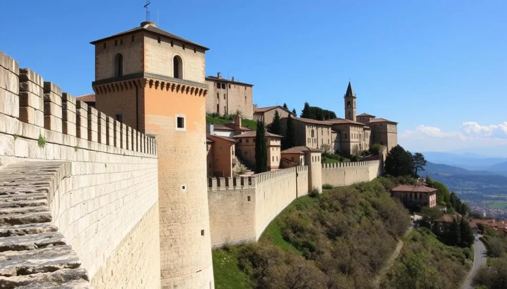 Generate an image of the Venetian Walls surrounding Bergamo's Upper Town.