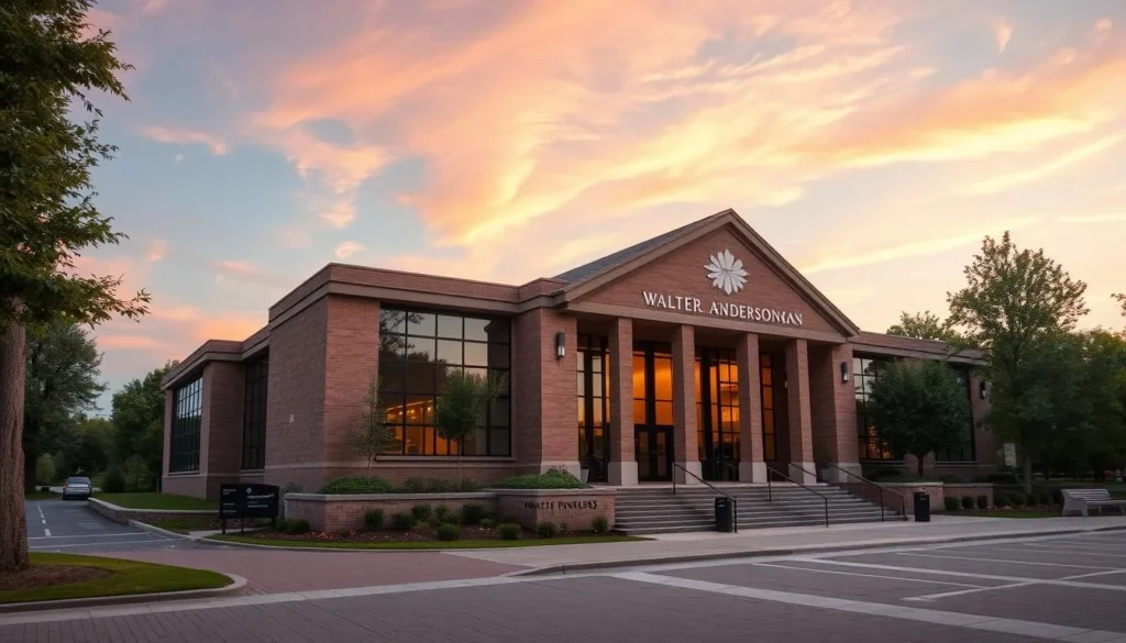 Generate an image of the Walter Anderson Museum of Art's exterior, showcasing its beautiful architecture amidst a serene environment.