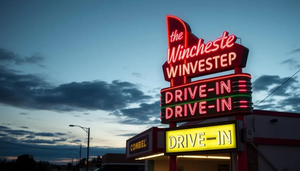 Generate an image of the Winchester Drive-In's classic neon sign.
