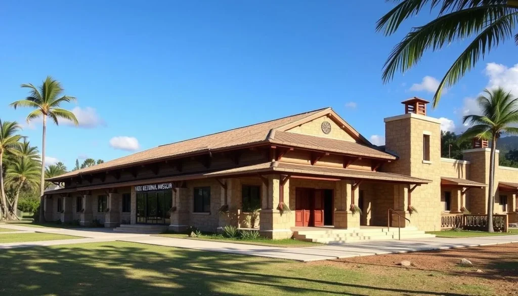 Generate an image of the Ya'i Heki' Regional Indian Museum's exterior, showcasing its architecture and surroundings.
