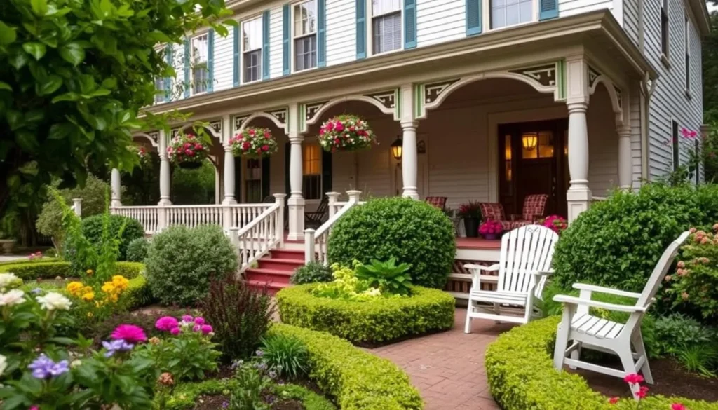 Generate an image of the Yates House Bed & Breakfast, highlighting its beautifully maintained gardens and charming decor.